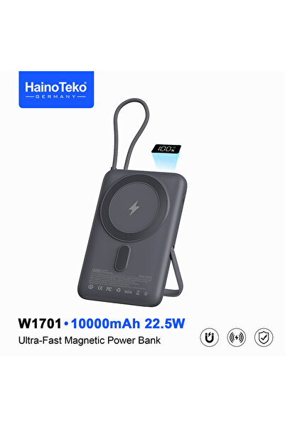 HAINOTEKO بنك طاقة مغناطيسي W1701 بسعة 10000 مللي أمبير مع كابل مدمج، شحن سري...