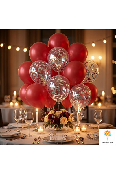 baloss fer Red Balloon Set of 20 Silver Confetti Transparent Balloons Birthda...