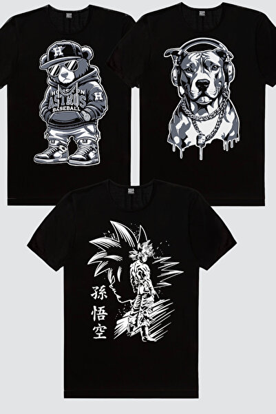 ROCKANDROLL Hiphop Teddy, Kolyeli Pit, Goku Silhouette Πακέτο 3 γυναικείων μπ...