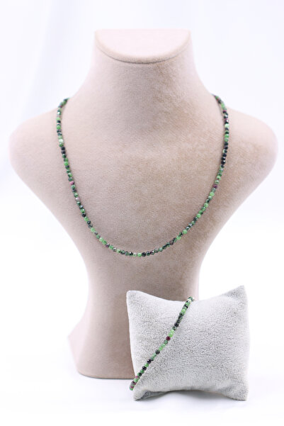 Anyolit Ruby In Zoisite Stone Natural Stone Pendant Bracelet Set Faceted Cut 3-4 mm