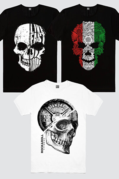 ROCKANDROLL Ιταλικό Skull, Disk Head White, Γυναικείο T-shirt Fast Life 3-pac...