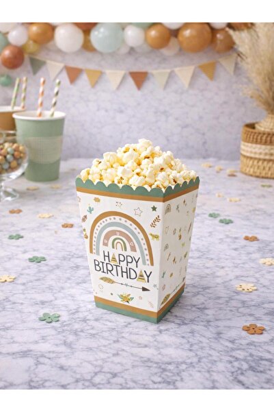 Parti Adresi Retro Temalı Karton Mısır Kutusu – Doğum Günü Popcorn Kutusu 8'li