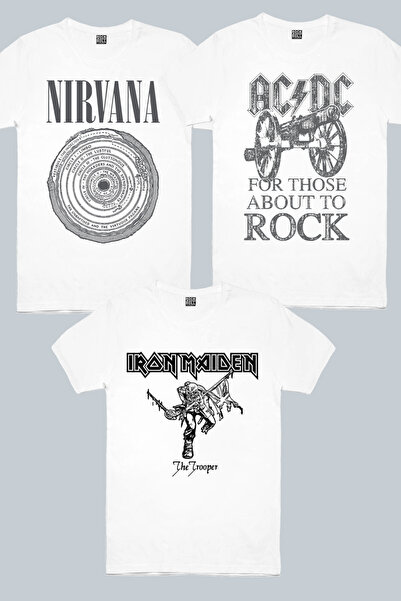 ROCKANDROLL Top Rock Acdc White, Iron Maiden White, Circle Circle Nirvana Whi...