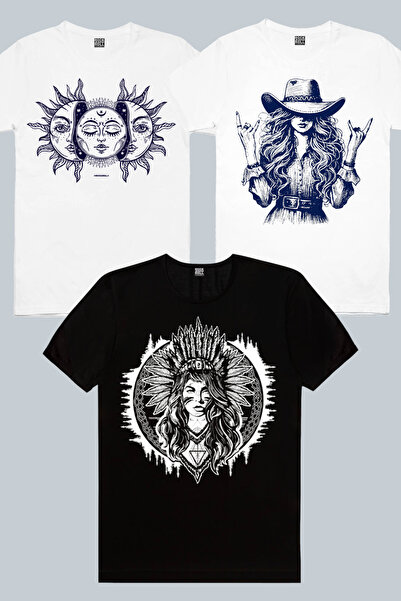 ROCKANDROLL Κορίτσι με Καπέλο, Κορίτσι Ινδιάνας Μαύρο, Φεγγάρι Ήλιος Λευκό Γυ...