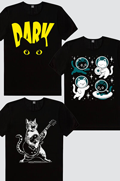 ROCKANDROLL Astro Kediler, Sarman Rock, Dark Cat Πακέτο με 3 ανδρικά μπλουζάκ...