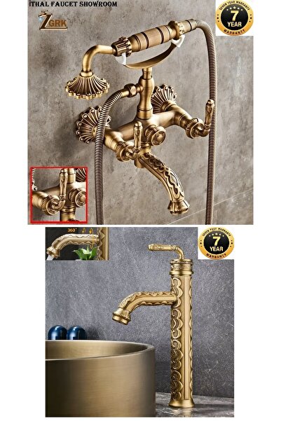 OEM BANYO BATARYASI DUŞ SETİ VE ÇANAK LAVABO BATARYASI ANTİK İŞLEMELİ KOLLU M...