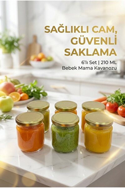 ZURİ DESİGN Set of 6 Glass Baby Food Jars with Gold Lids for Healthy Storage ...