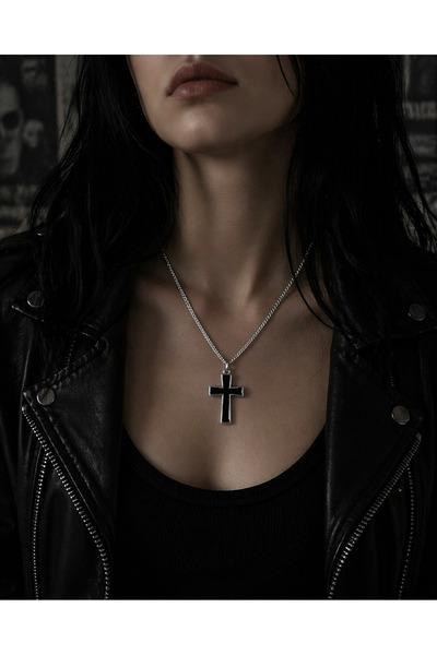 Vintage Takıhane Gothic Gotik Gümüş Kaplama Siyah Haç Kolye : Victoria Dönemi...