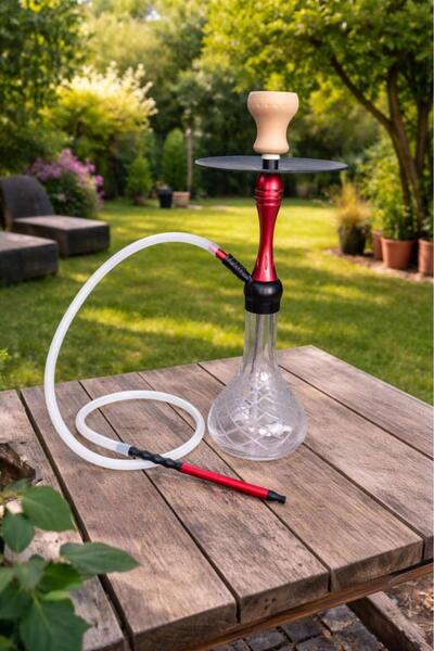 Hd Marketim Nargile Takımı 60 cm Büyük Boy | Cam Şişe 17 cm Çap | Modern Kırm...