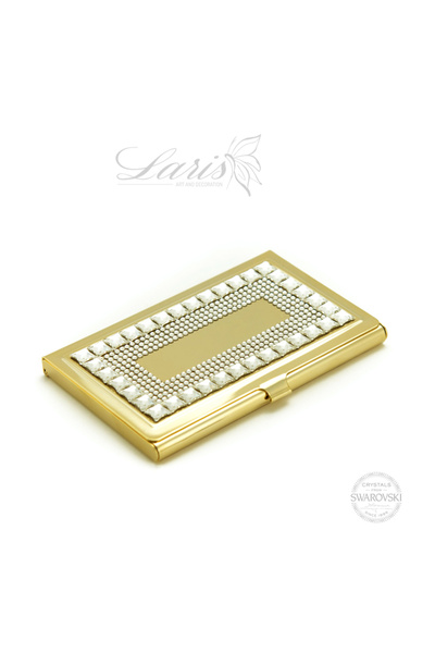 LARIS ART AND DECORATION Χρυσή θήκη επαγγελματικών καρτών διακοσμημένη με Swa...