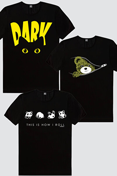 ROCKANDROLL Ανδρικό μπλουζάκι με φερμουάρ Teddy, Panda, Dark Cat, πακέτο Eco ...