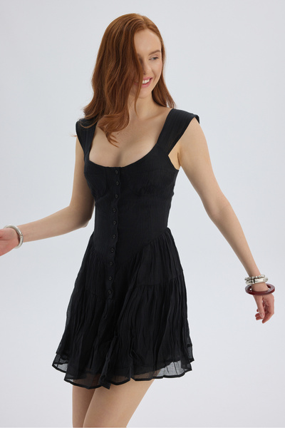 BOHEMAİ Serena Buttoned Black Mini Dress
