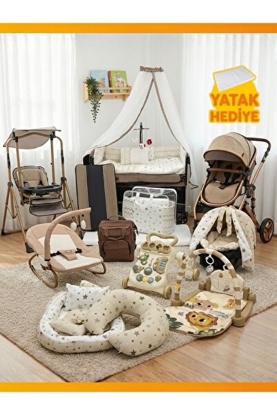 modabebekler Mega Bebek Çeyiz Seti – Park Beşik Bebek Arabası, Puset, Mama Sandalyesi Seti