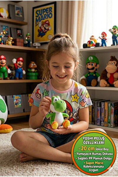 TOYFEST Super Mario Yoshi Peluş Oyuncak 20cm Yeşil Dinozor Figür Anime Koleks...