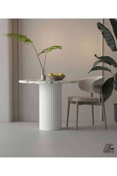 SEMİH MOBİLYA 73 Cm Beyaz Silindirik Fluted Sac Modern Masa Ayağı