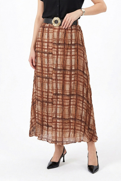 Lale Butik Καρό Σχέδιο Βαμβακερή Φούστα Σιφόν 180024 Πλακάκι