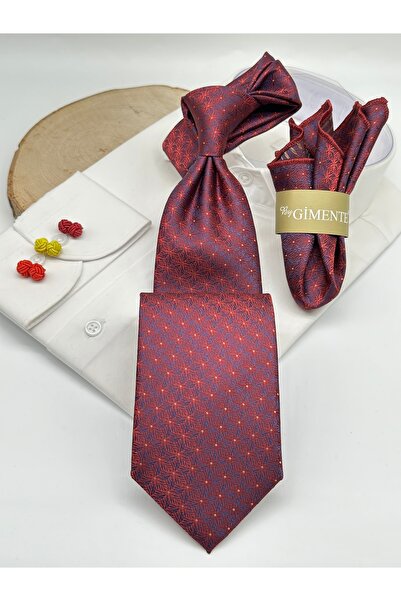 Gutiero Κλασική γραβάτα με κόκκινο σχέδιο με μαντήλι