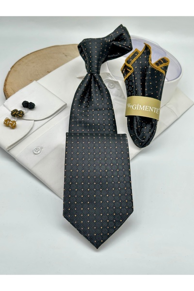 Gutiero Κλασική γραβάτα με μαύρο σχέδιο με μαντήλι
