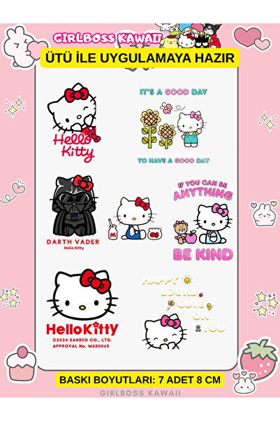 Girlboss Kawaii Hello Kitty ütü ile yapışan tekstil baskı , DTF baskı , açık ...