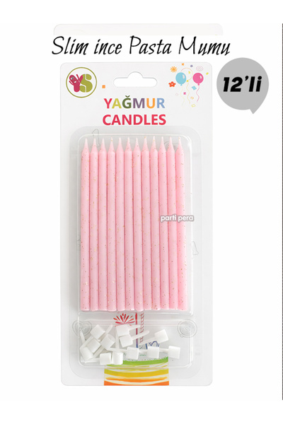 parti pera Slim ince Pembe Pasta Mumu 12'li Paket Doğum Günü Pasta Mumu