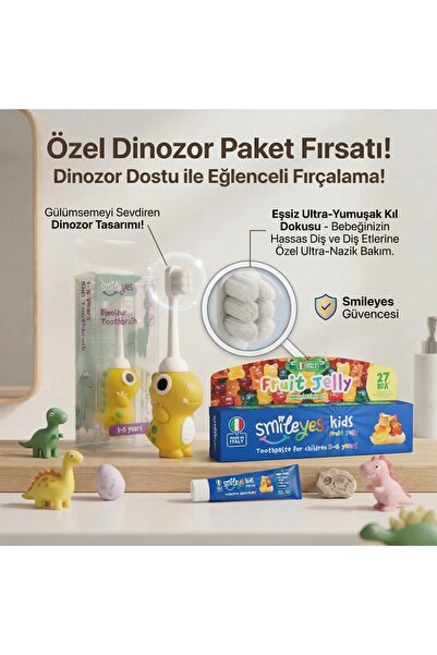 Smile yes Kids Meyve Jölesi Aromalı Çocuk Diş Macunu 3-6 Yaş + Dinazor Serisi...