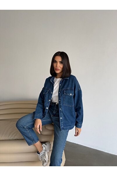 Ben Özgürüm Çıtçıtlı Jean Kadın Gömlek Ceket