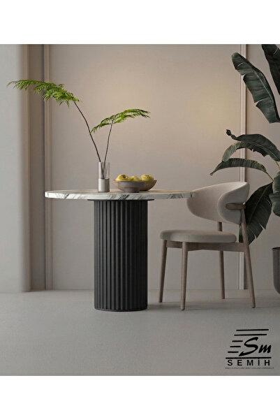 SEMİH MOBİLYA 73 Cm Siyah Silindirik Fluted Sac Modern Masa Ayağı