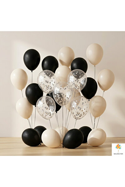 baloss fer Black Sea Sand Balloon Set 20-Piece Silver Confetti Transparent Ba...