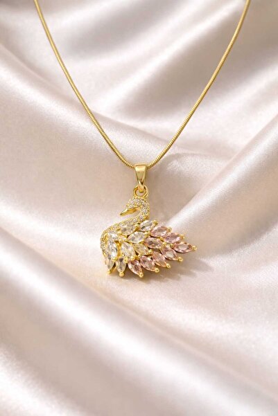 Jewelliss Zircon Stone Swan Necklace Gold Color Plated Elegant Women's Neckla...