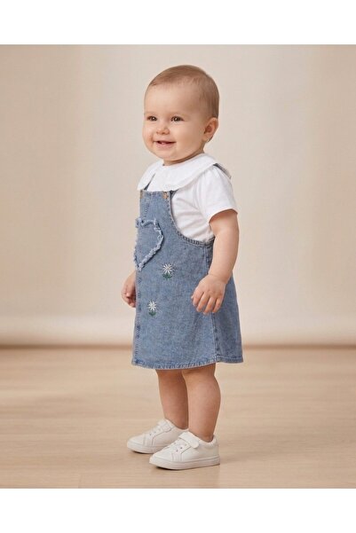VOY KİDS Baby Girl Summer Denim Gilet and T-Shirt 2-Piece Set, 6-9-12-18-24 M...