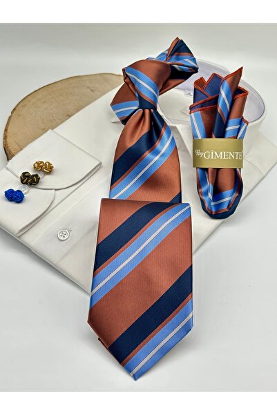 Gutiero Κλασική γραβάτα με σκούρο καφέ ριγέ μαντήλι