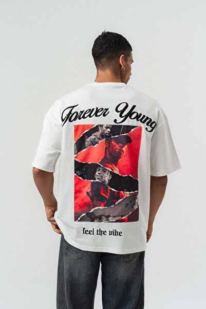 kargasa Forever Young Printed White Oversize Printed T-Shirt