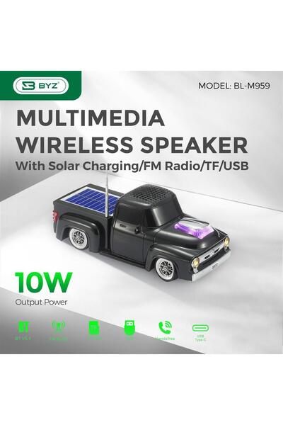 BYZ مكبر صوت بلوتوث BL-M959 بتصميم سيارة كلاسيكية - لاسلكي، مع إضاءة LED، صوت...