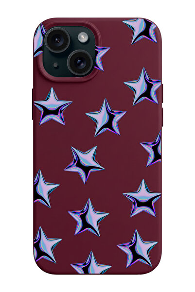 shoptocase iPhone 15 Uyumlu Mor Yıldızlar Desenli İçi Süet Lansman Telefon Kı...