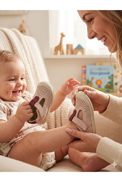 nuh kids Hakiki Deri Lila Mor Cırtlı Anatomik&Ortopedik Bebek Sandalet