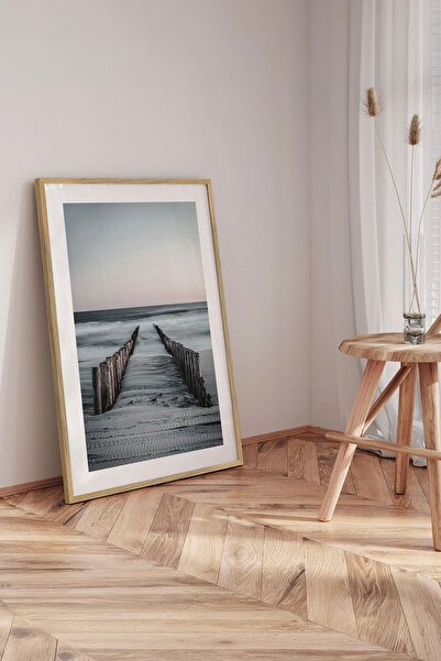 Muyika Design Ahşap Çerçeveli Tablo 50x70 cm Deniz Manzaralı ve Kumsal Desenl...