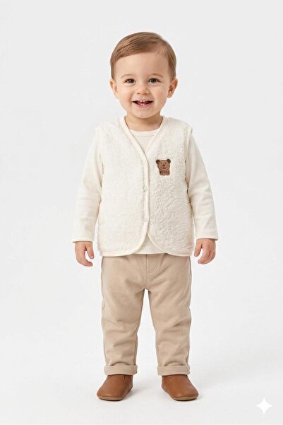 HaanBebe Unisex Bebek Ayıcık Detaylı Polar Pelüş Yelek (3 Renk Seçeneği) Kahv...