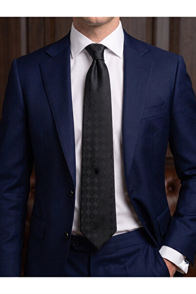 Gutiero Black Patterned Classic Tie with Handkerchief