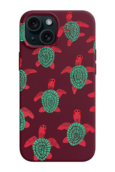 shoptocase iPhone 15 Uyumlu Deniz Kaplumbağası Desenli İçi Süet Lansman Koruy...