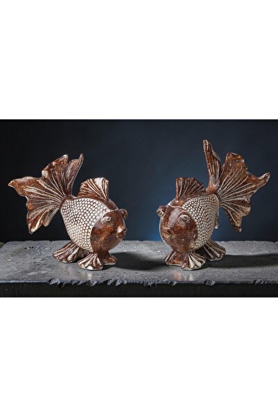 ELSELİFE Lüks İşlemeli Simli 2’li Balık Biblo Seti 12 cm Reçine Dekoratif Vit...