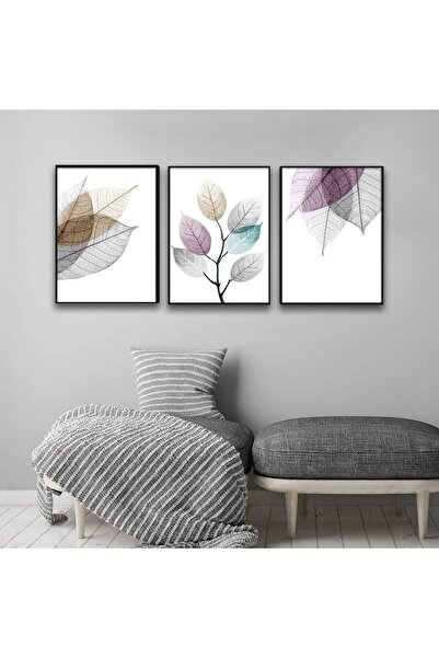 ALAYRA International Set of 3 Leafs Wall Canvas Painting Outer Framed 30x40cm