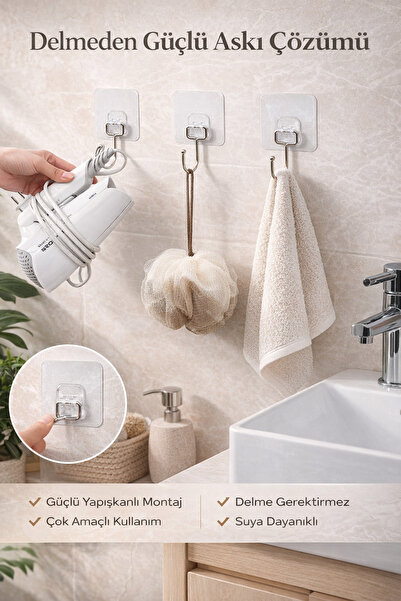 Alper Banyo Güçlü Yapışkanlı Duvar Askısı Krom Kaplama Banyo Mutfak Havlu Kan...