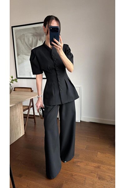 FMN Butik κοντομάνικο σακάκι με κουμπιά και όρθιο γιακά, μπλούζα, παντελόνι π...