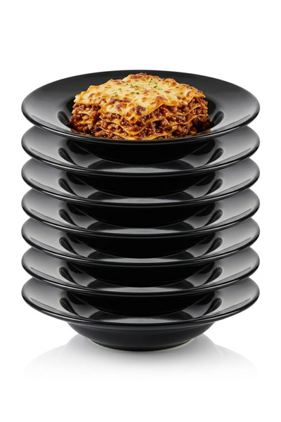 BİODATA Termogold 12 Pcs Black Melamine Deep Pasta Spaghetti Plate -25Cm Chef...