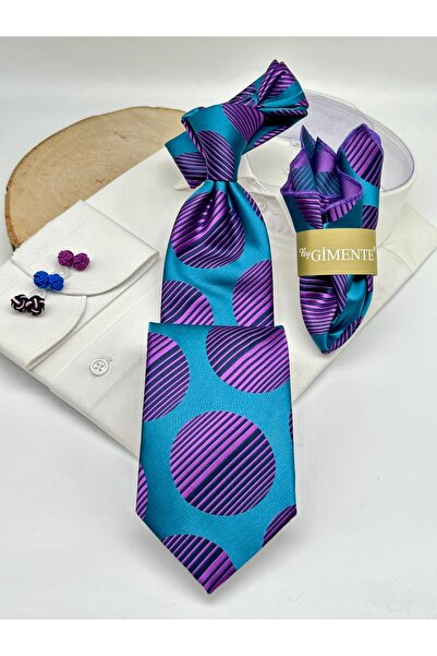 Gutiero Κλασική γραβάτα με μαντήλι με μωβ τιρκουάζ σχέδιο