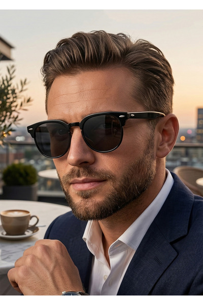 Duke Nickle Men's Black Round Uv400 Protection Modern Design Sunglasses