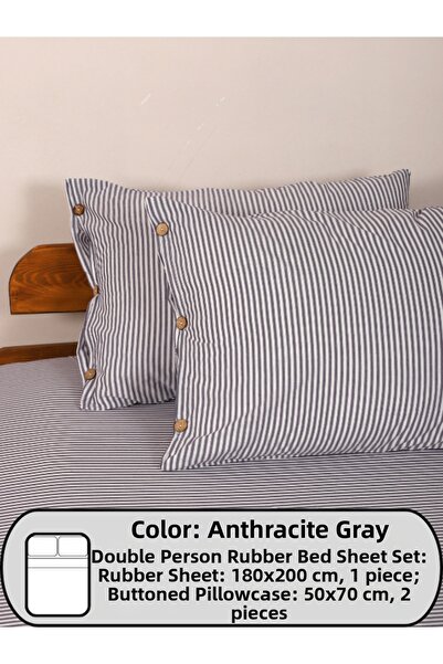 Larispera Σετ σεντόνια διπλό με ελαστικό σεντόνι βαμβακερό βαμμένο νήμα, 180x...