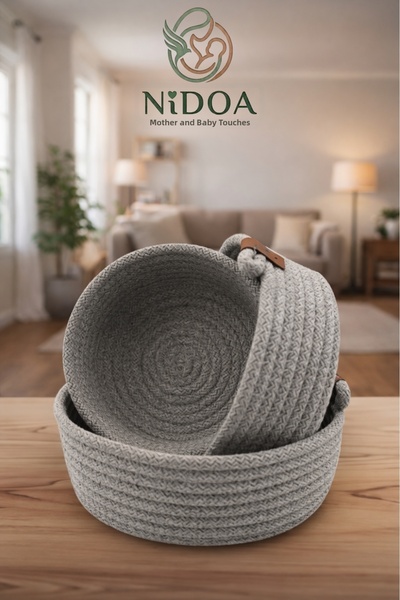 Nidoa Καλάθι από γκρι σχοινί γιούτας 3 τεμαχίων, οβάλ, ειδικής σχεδίασης, οργ...