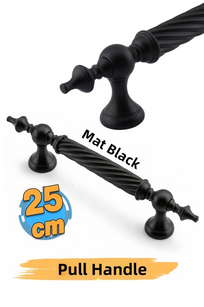 Badem10 Στριφτή ματ μαύρη λαβή πόρτας από ατσάλι 25 εκ. Συρόμενη εξωτερική λα...