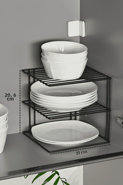 Edora Home Μαύρο ματ ντουλάπι 3 επιπέδων Πιάτο πολλαπλών χρήσεων, ποτήρι, ράφ...